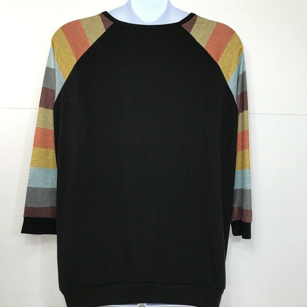 Striped Sleeve Black Women's Top - Picture 2 of 5